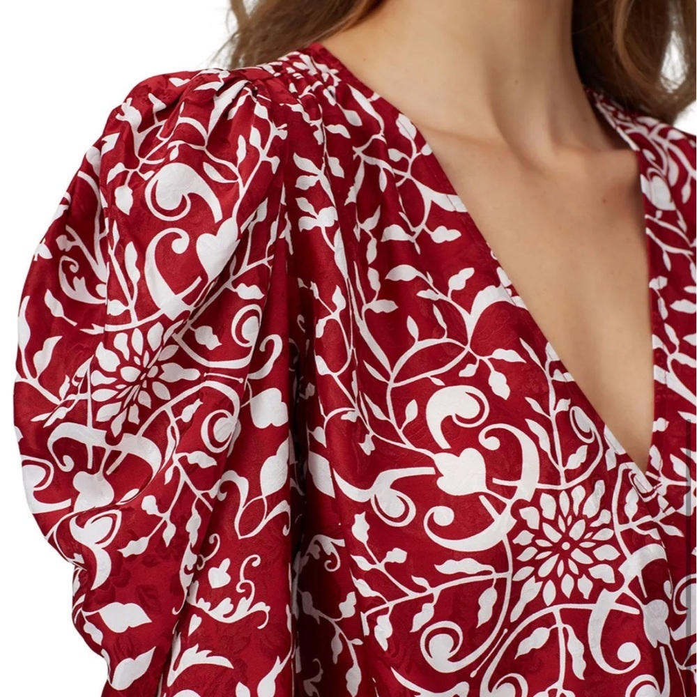 The Kooples Red v-neck blouse with botanical pattern - Picture 3 of 10